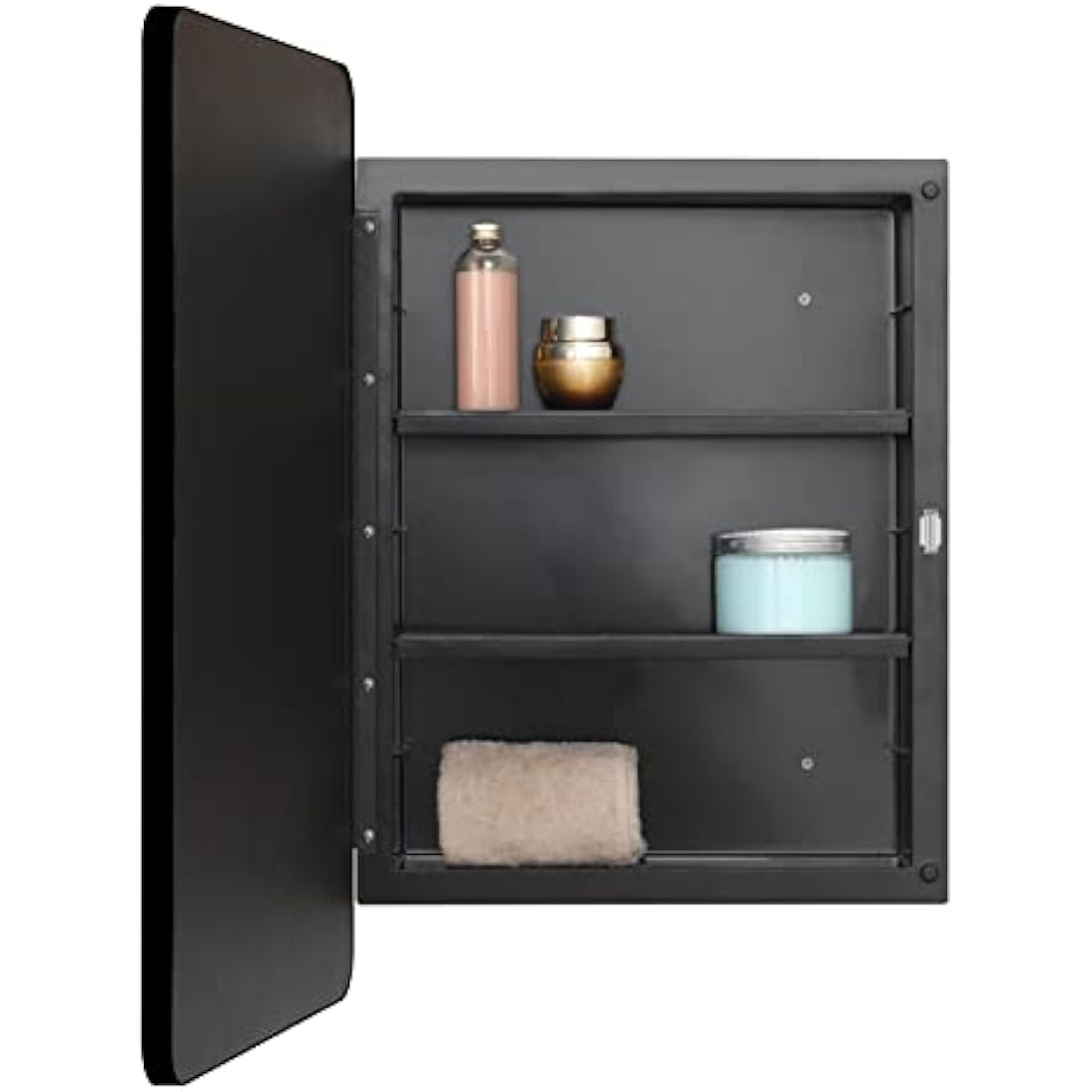 Fundin Black Mirror Cabinet – Beveled Edge Recessed Bathroom Storage