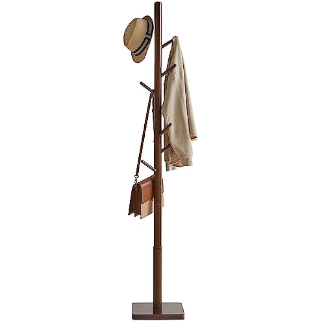 YMYNY Wooden Coat Rack Stand – 8 Hooks Height Adjustable Hall Tree