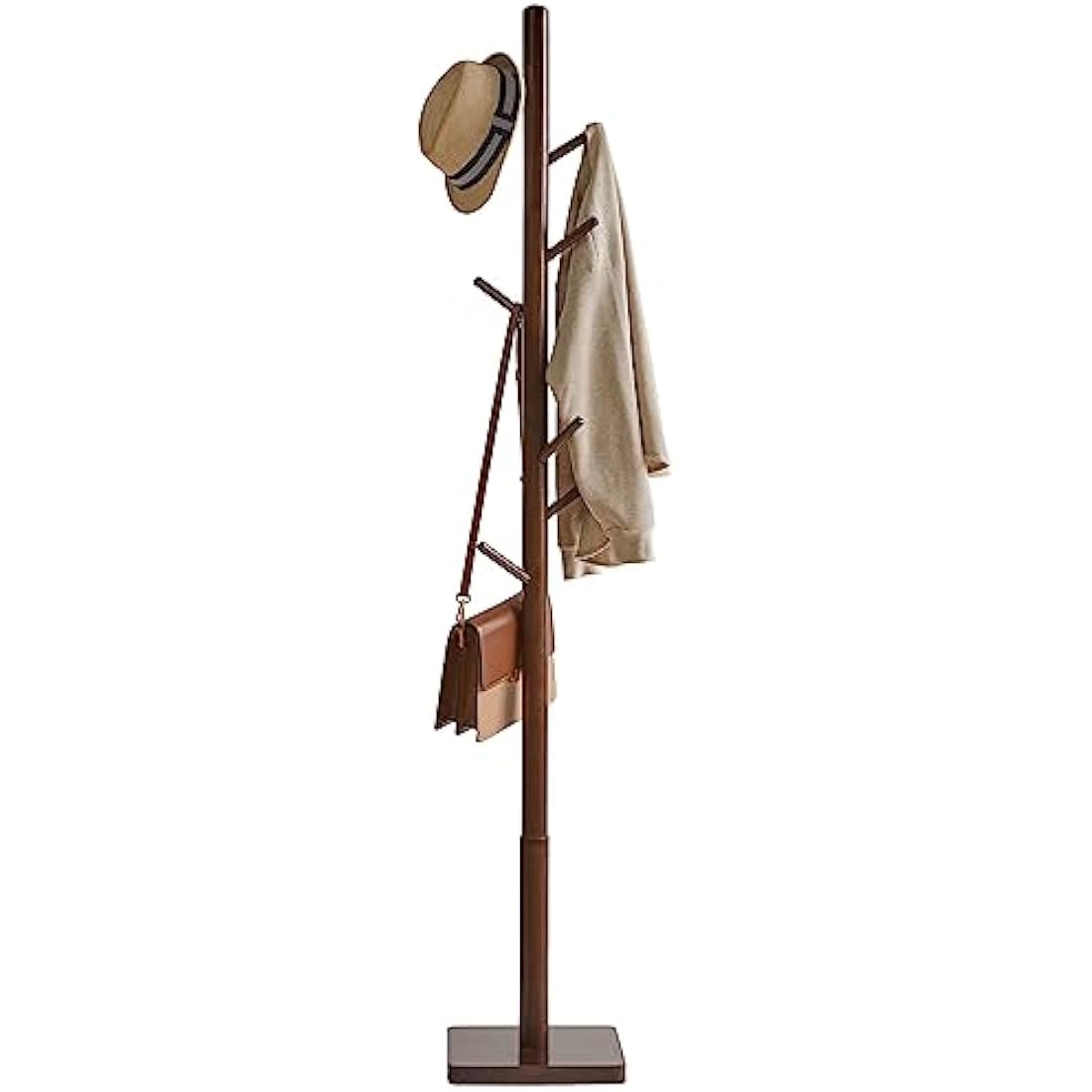 YMYNY Wooden Coat Rack Stand – 8 Hooks Height Adjustable Hall Tree