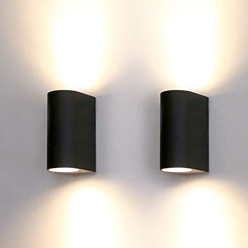HLFVLITE Outdoor Wall Lights - 2-Pack Black Aluminum Up Down Sconce