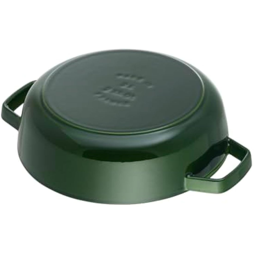 Staub Cast Iron Chistera Sauté Pan - 28 cm Round Casserole, Basil Green