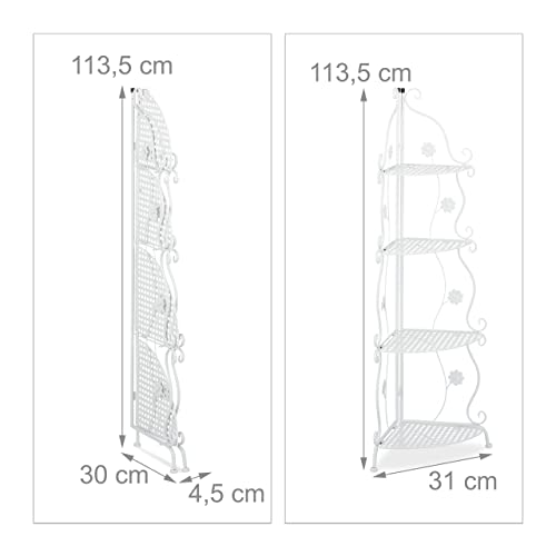 Relaxdays Metal Plant Stand – 4-Tier Foldable Corner Flower Rack, White