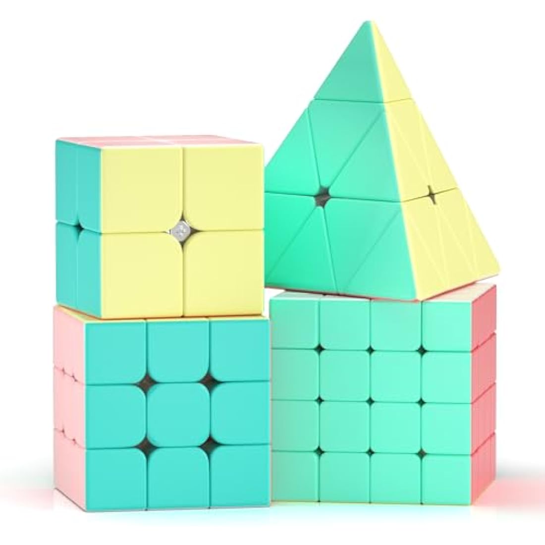 Roxenda Speed Cube Set | 2x2 3x3 4x4 Pyramid Stickerless Macaron Cubes