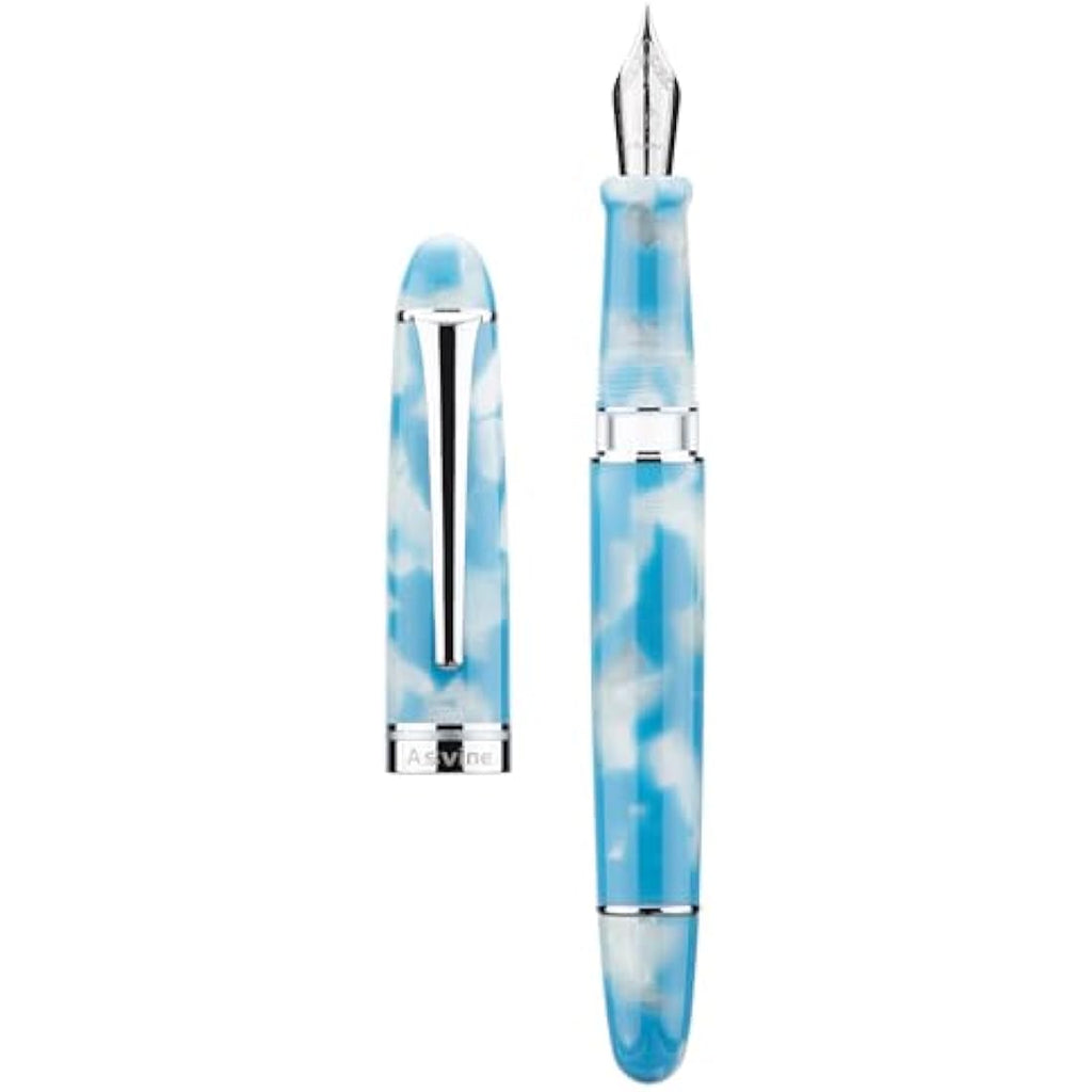 Asvine P50 Piston Fountain Pen | Sky Blue Resin Extra Fine Nib Gift Set