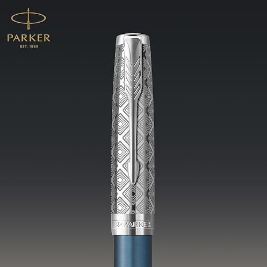 Parker Sonnet Fountain Pen – Blue Satin Finish with Fine 18k Gold Nib