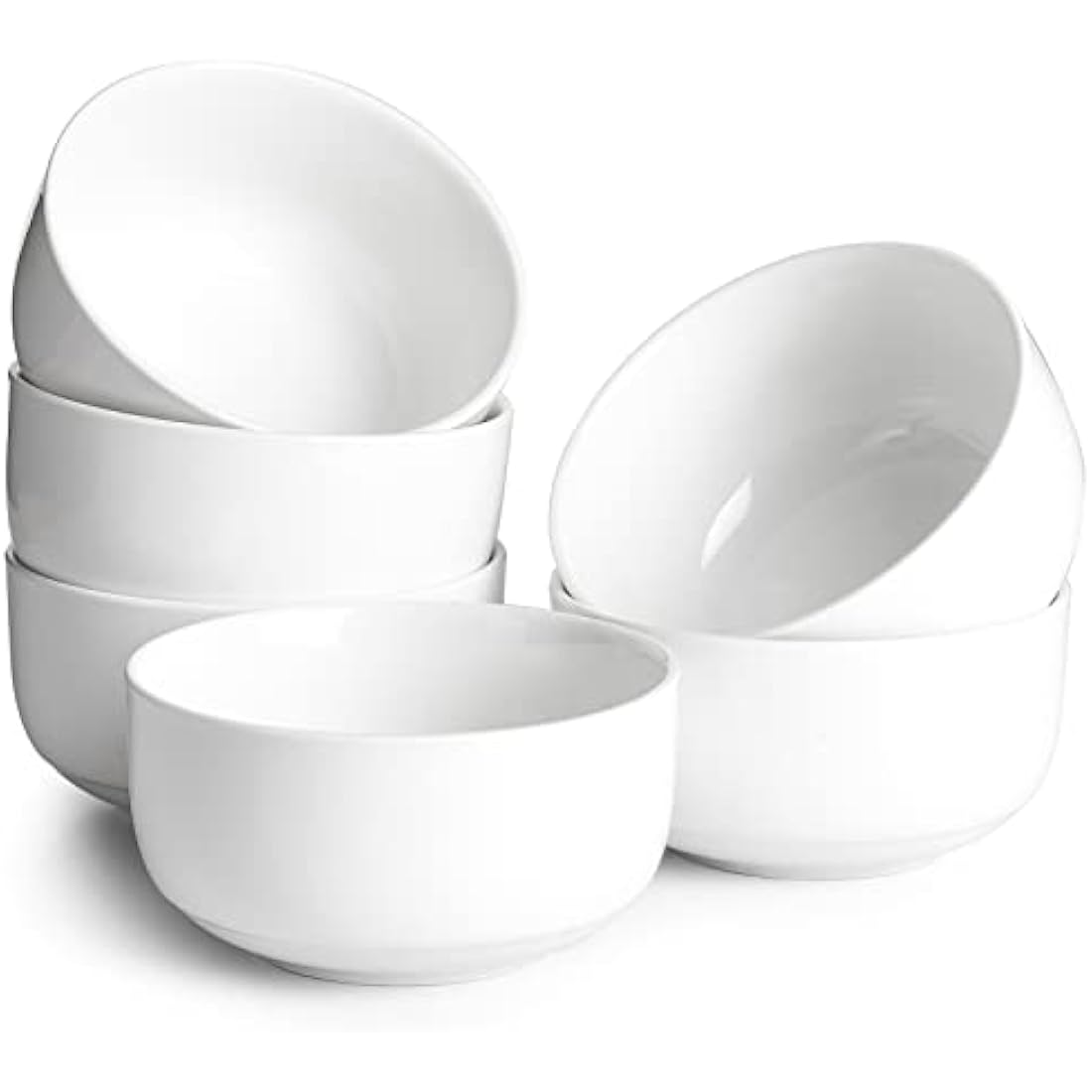 DOWAN 650ml White Porcelain Cereal Bowls | Set of 6 Stackable Soup Bowls