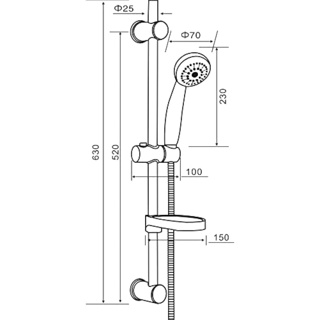 Dura Round Shower Riser Rail Kit - Chrome Wall Slide Bar