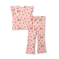 HelloBaby Girls Blouse & Leggings Set Cherry Print Berry Belle Crew Neck Full Length Short Sleeve - Pink Printed