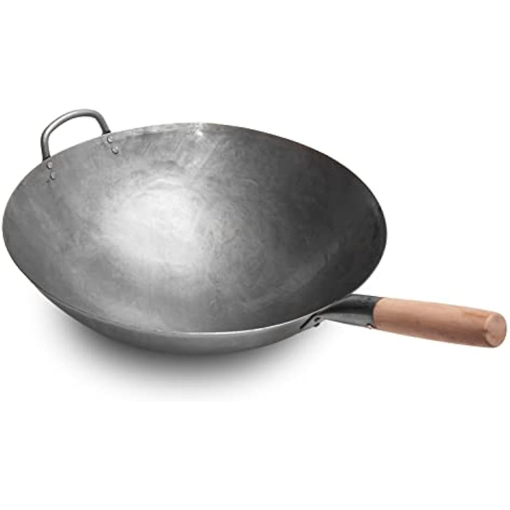 Craft Wok 16 Inch Hand Hammered Carbon Steel Round Bottom Wok Pan