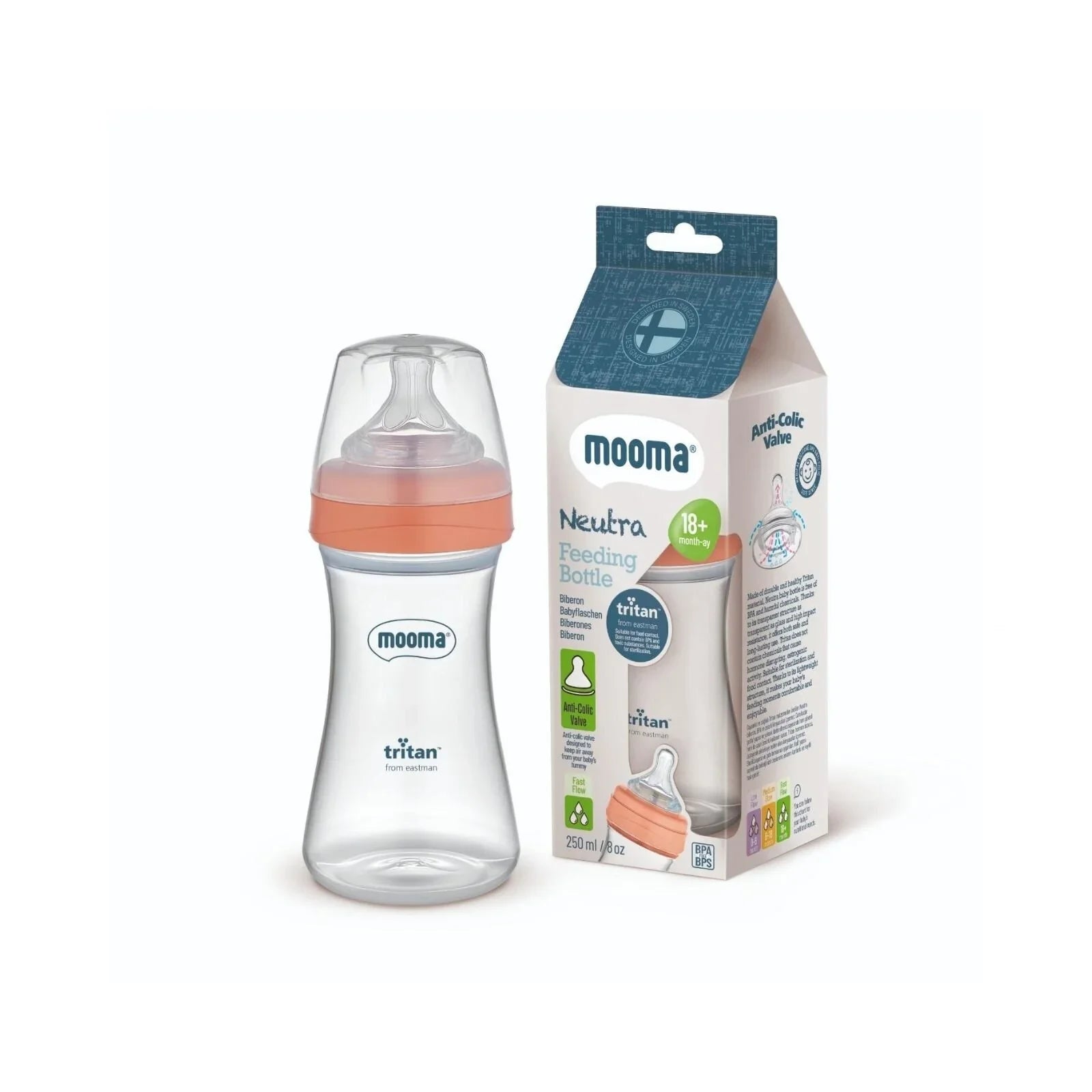 Mooma Neutra Tritan Bottle Fast Flow 18+ months 250ml - Coral Pink