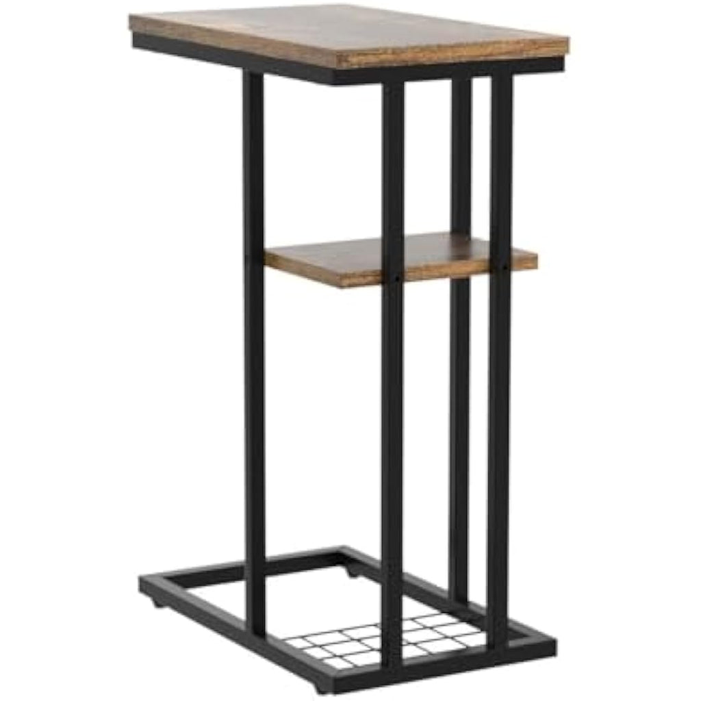 Jolof Store C-Shaped End Table Set of 2 | Industrial Side Table, Rustic Brown