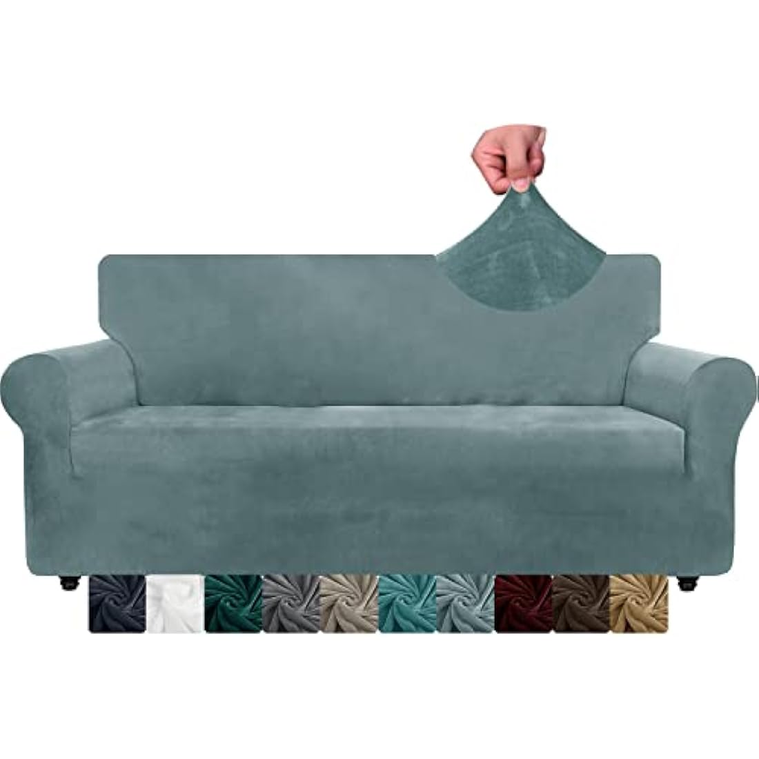 XINEAGE Velvet Sofa Cover – 3 Seater Stretch Couch Slipcover, Stone Blue