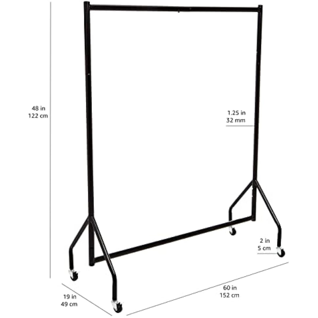 Amazon Basics Heavy Duty Steel Garment Rail with Wheels - Black