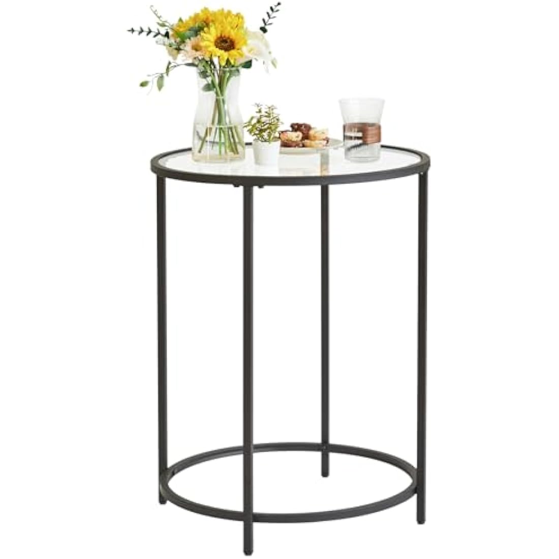 YMYNY Round Side Table | 2-Tier Tempered Glass & Metal Accent Table