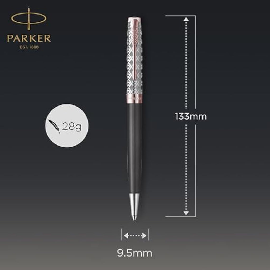 Parker Sonnet Ballpoint Pen – Grey Satin Finish with Rose Gold Trim