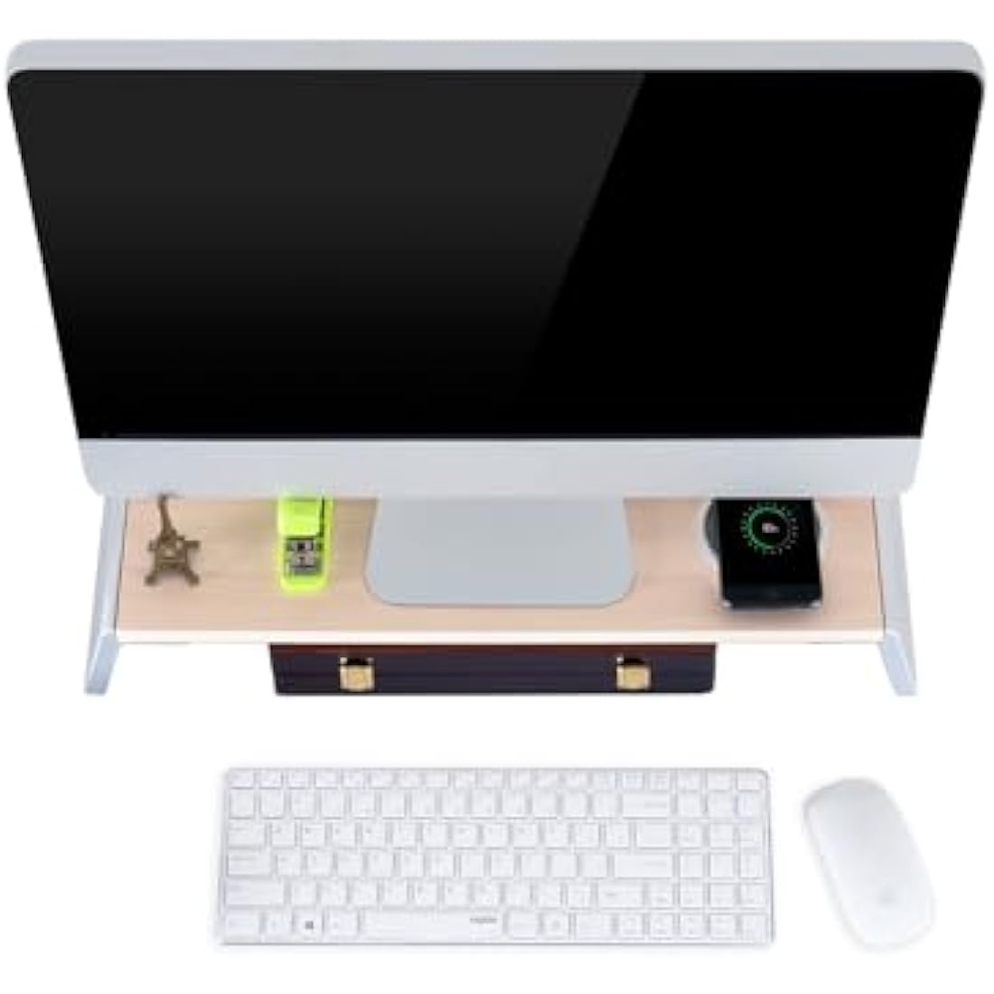 ThingyClub Monitor Stand Riser – Ergonomic MDF Desk Organizer, White Birch