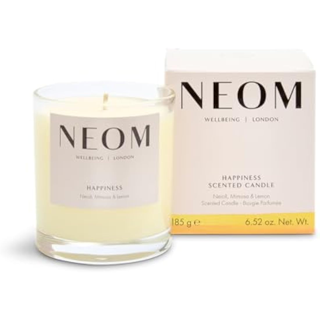Neom Happiness Scented Candle | Neroli & Lemon Essential Oil | 185g