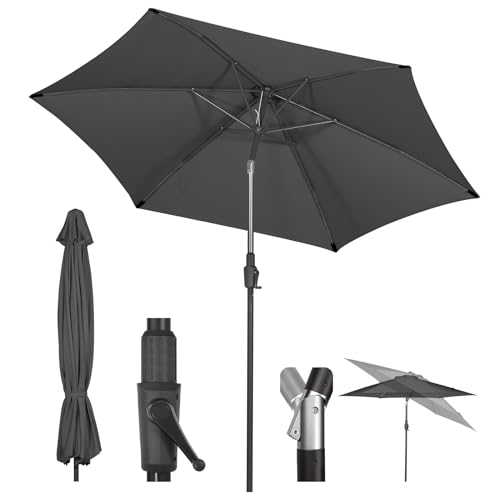 Sekey 270cm Garden Parasol | Grey Round Patio Umbrella with Crank & Tilt