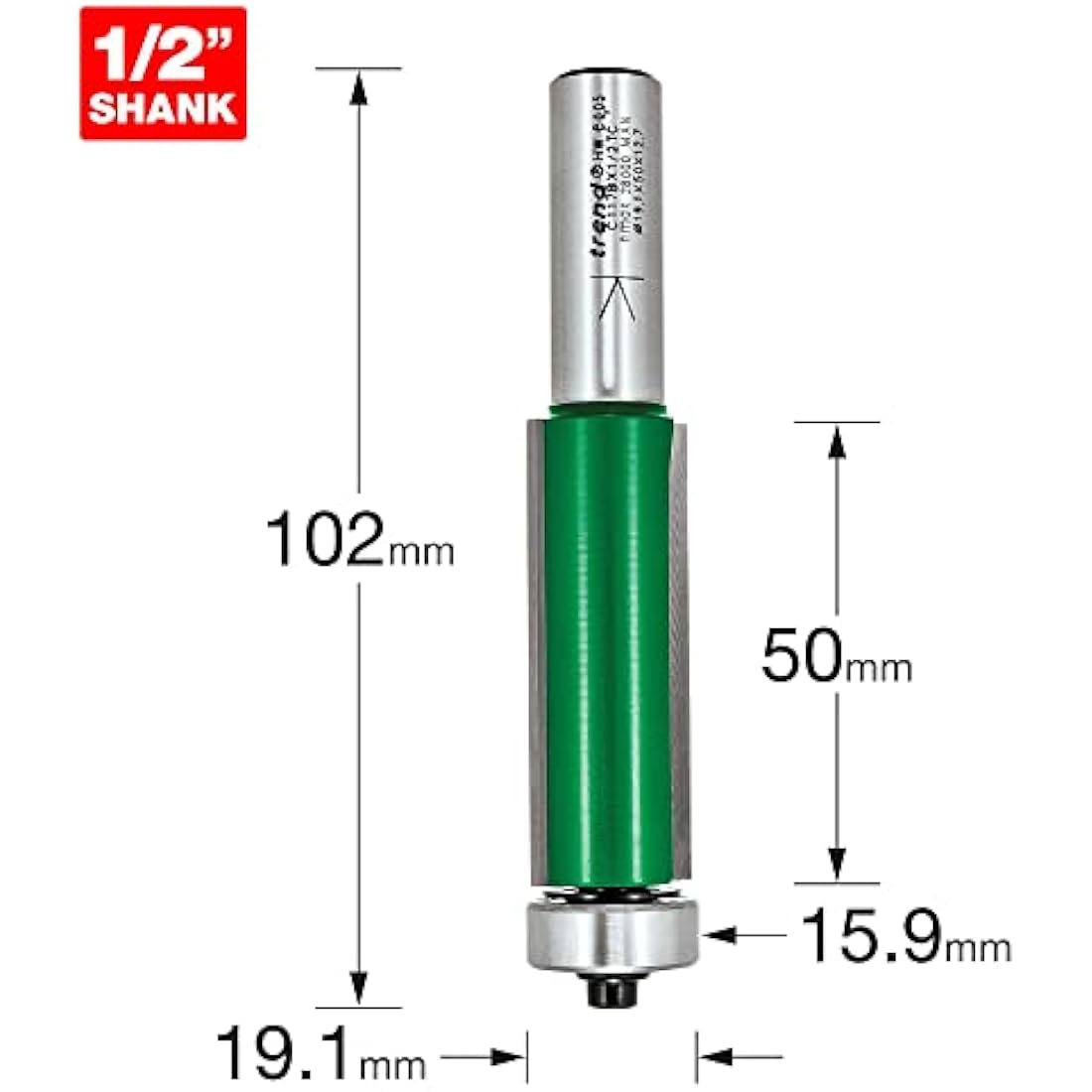 Trend CraftPro Guided Trimmer Router Bit | 1/2 Inch Shank | 19.1mm x 50mm