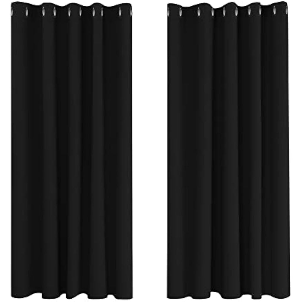 Deconovo Blackout Curtains – Thermal Insulated Eyelet Drapes, Black, 2 Panels