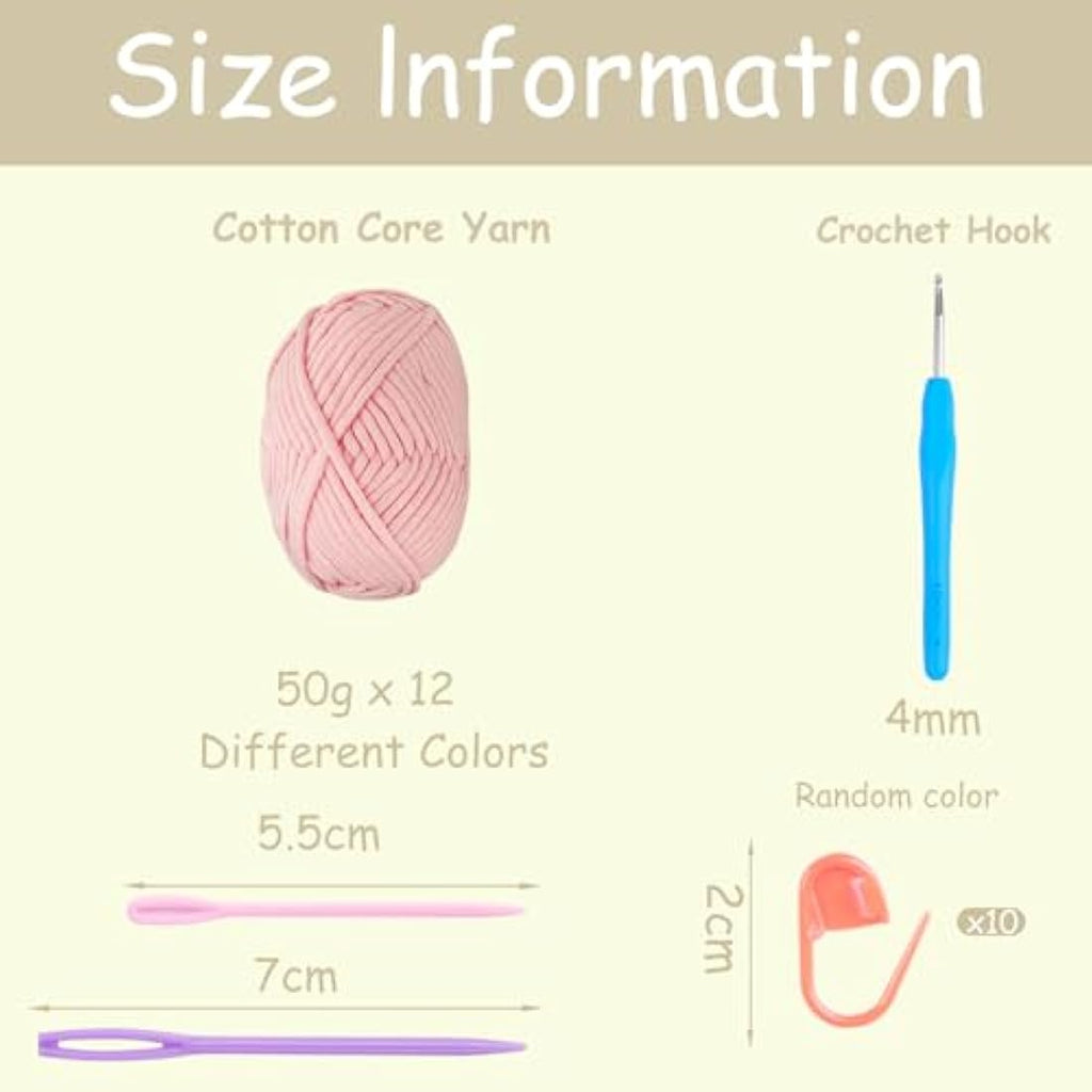 Jolof Store Chunky Cotton Yarn Kit – 12x50g Amigurumi Starter Set, Green