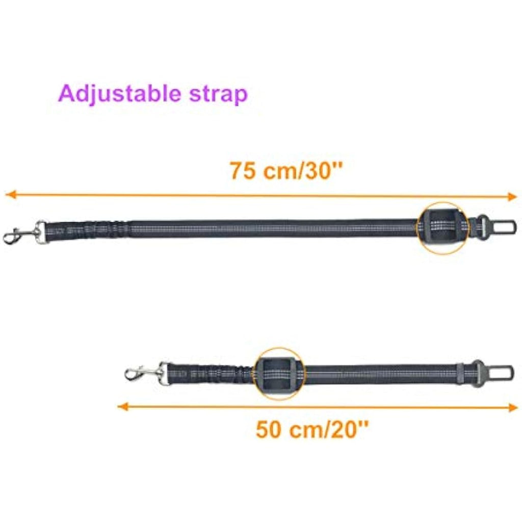Dog Car Seat Belt – Adjustable Nylon Bungee Buffer, Orange, 2 Pack