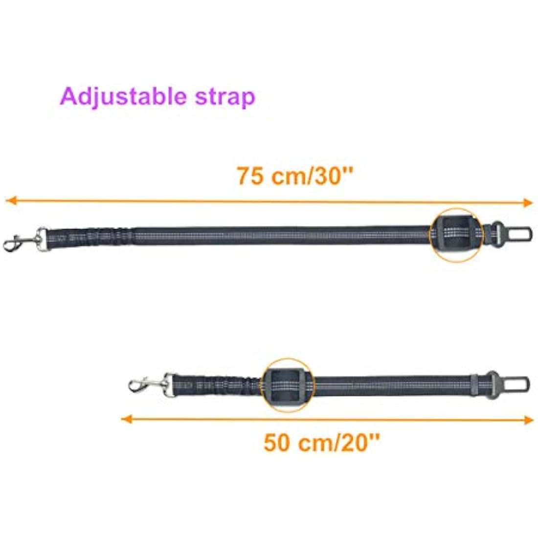 Dog Car Seat Belt – Adjustable Nylon Bungee Buffer, Orange, 2 Pack