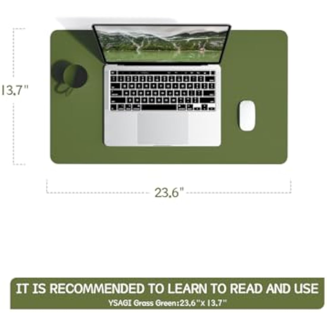 YSAGi Leather Desk Pad – Waterproof Non-Slip Writing Mat, Grass Green