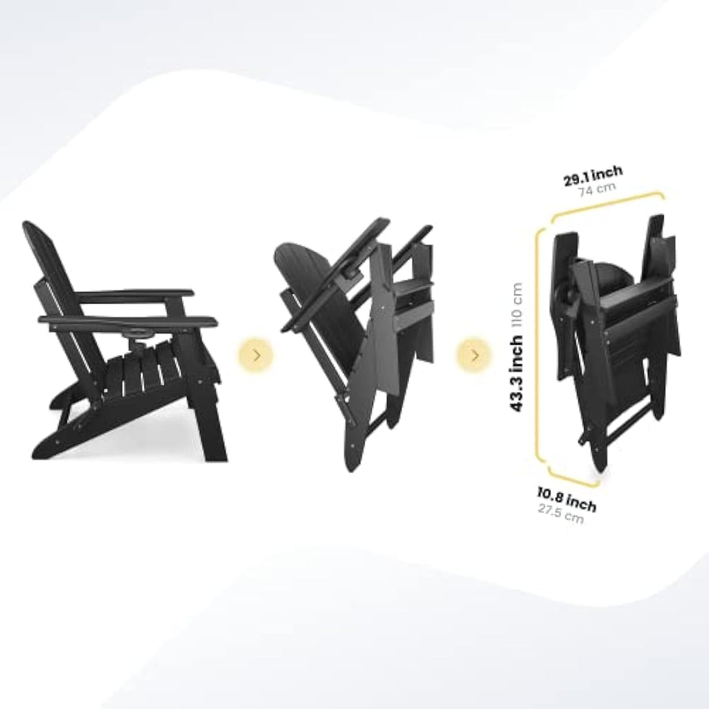 Jolof Store Folding Adirondack Chair - Weatherproof HDPE with Cup Holder