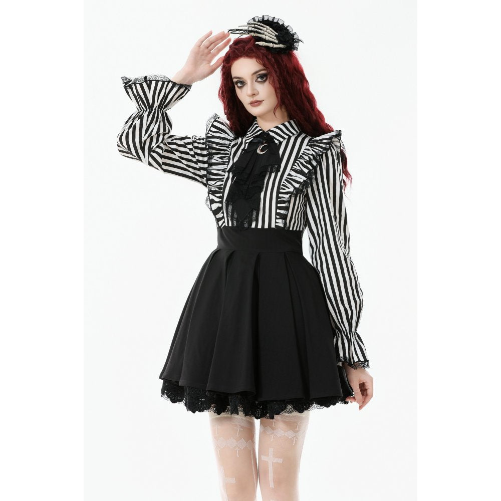 Dark in Love Striped Ruffle Gothic Lolita Dress – Black and White