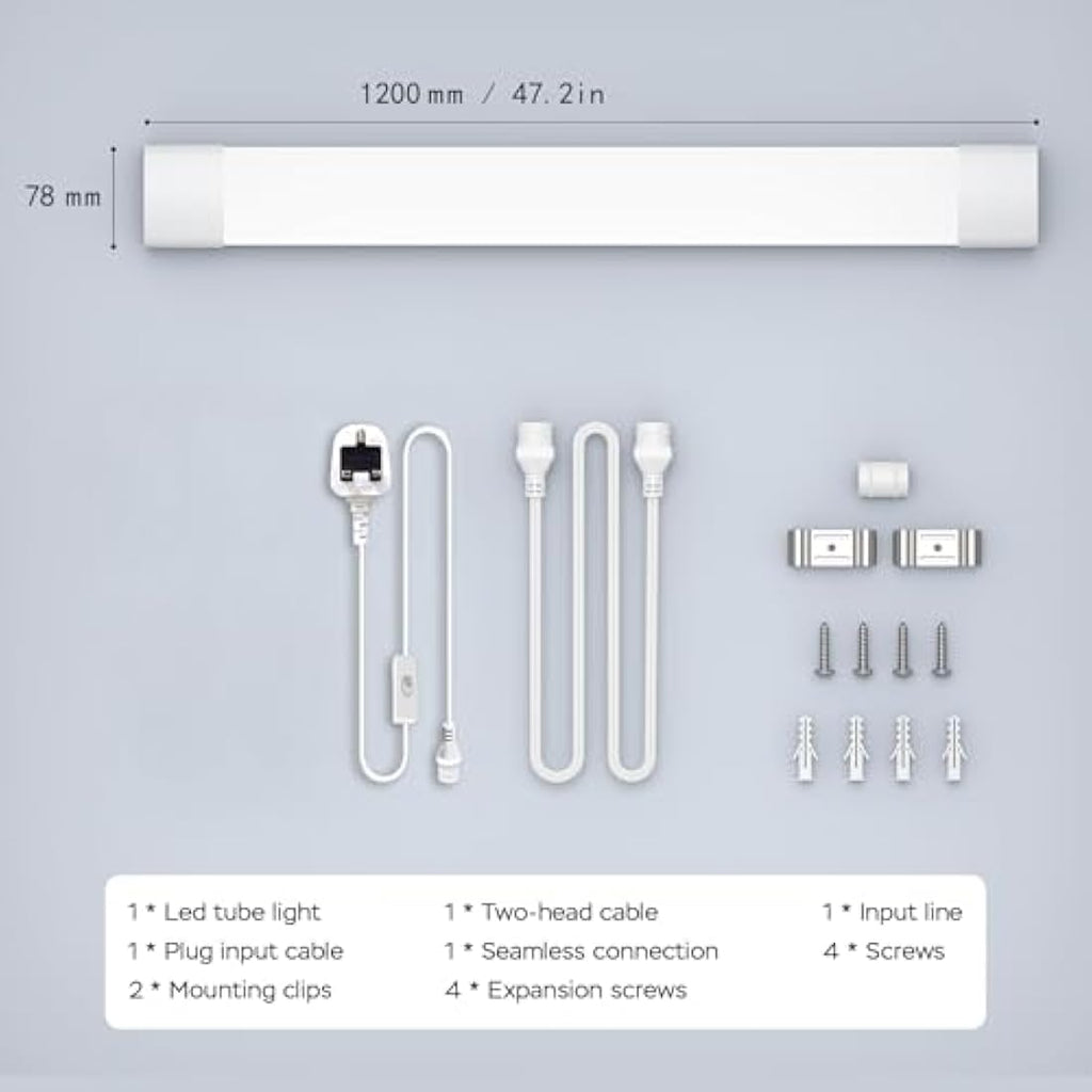 Amdelne 4FT LED Batten Light | 36W IP66 Waterproof Plug in Garage Strip