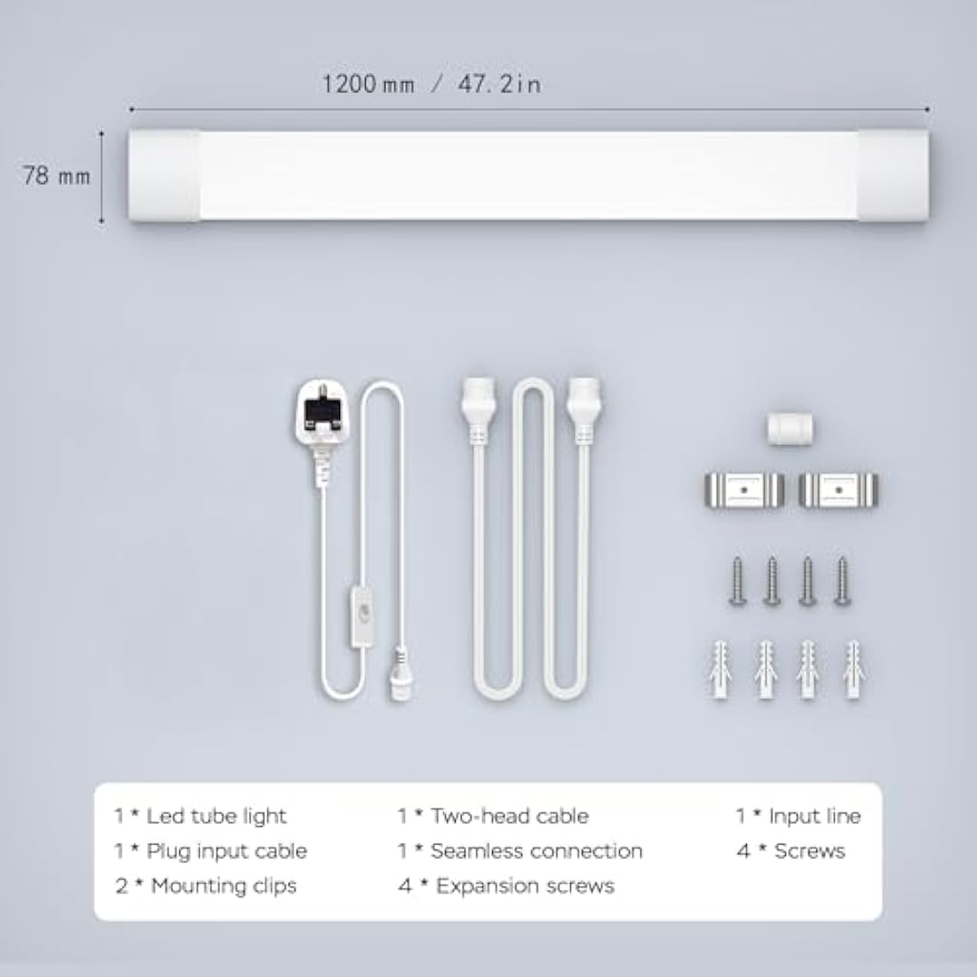 Amdelne 4FT LED Batten Light | 36W IP66 Waterproof Plug in Garage Strip