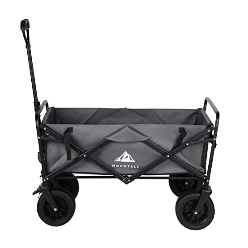 Heavy Duty Folding Wagon – All-Terrain Utility Cart with Cover, Grey
