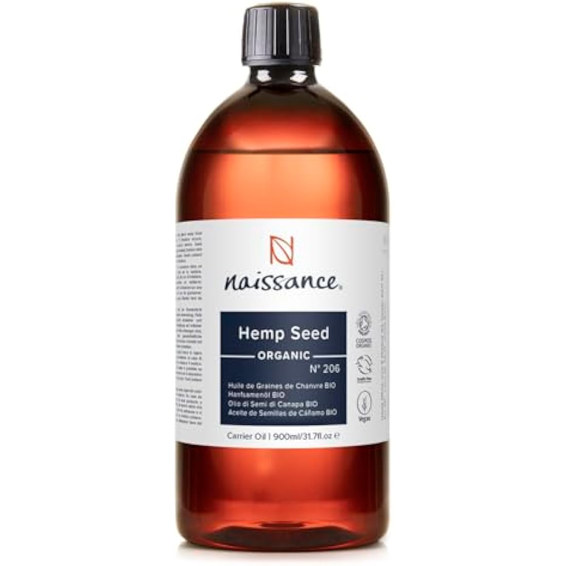 Naissance Organic Cold Pressed Hemp Seed Oil – 900ml Vegan Moisturizer