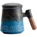 ZENS Ceramic Tea Infuser Mug with Wood Handle and Lid - 450ML Blue