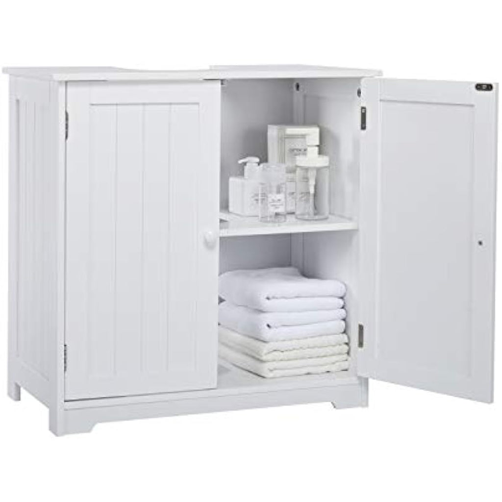 Mondeer Under Sink Bathroom Cabinet – White Wooden Storage Unit