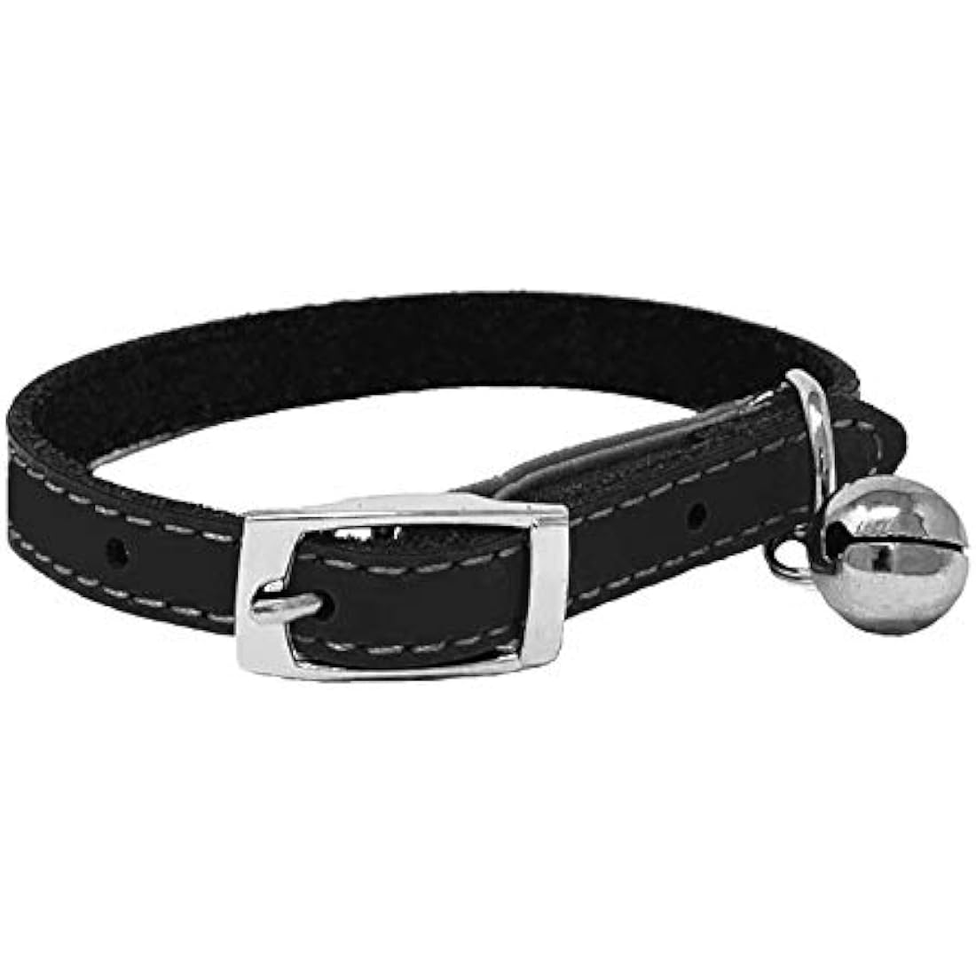 Leather Cat Collar | Safety Elastic & Bell - Black