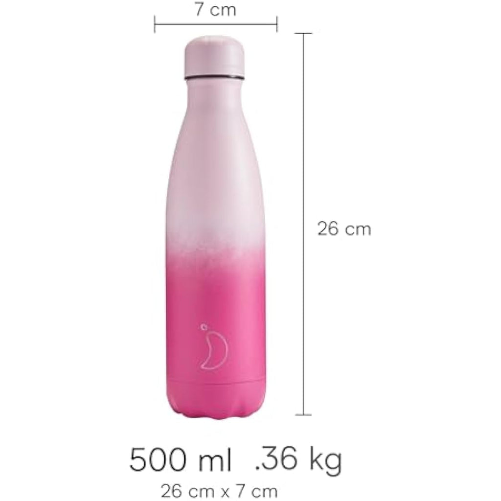 Chilly's Insulated Water Bottle – 500ml Stainless Steel – Rose Blush