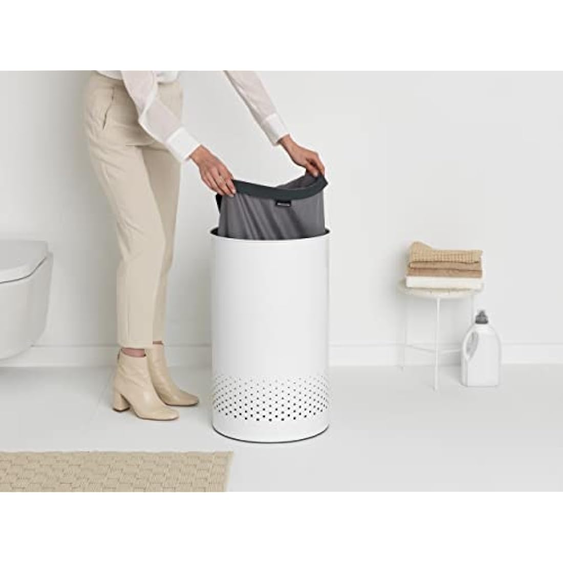 Brabantia 60L Laundry Bin – White Hamper with Removable Washable Bag