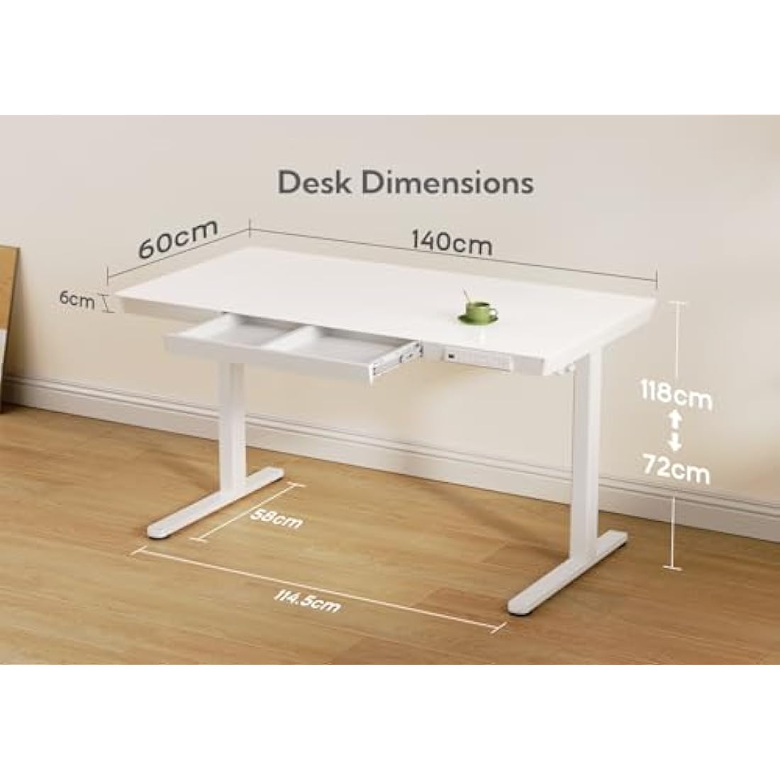 Claiks Glass Standing Desk – Electric Height Adjustable with Drawers