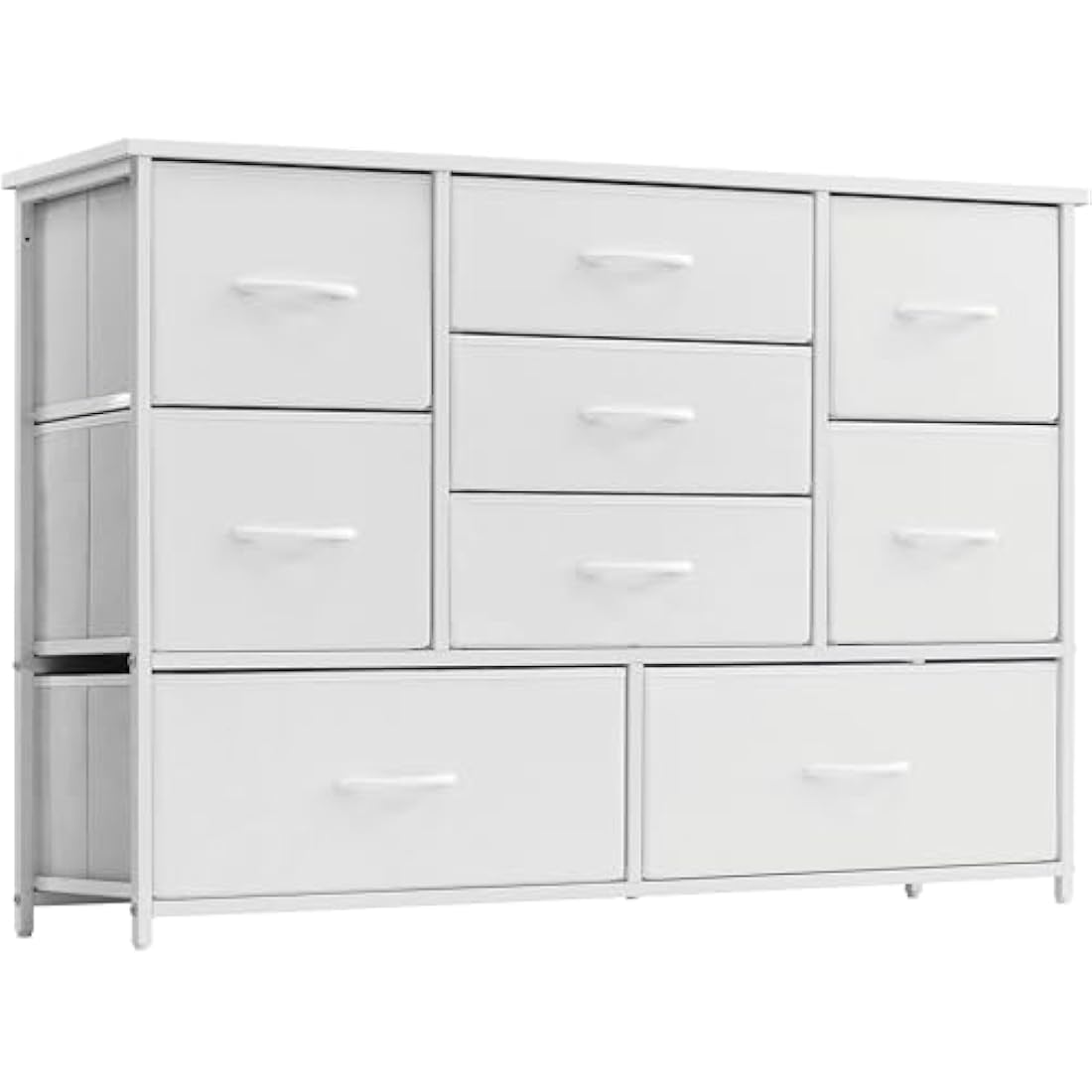 LYNCOHOME 9 Drawer Fabric Dresser – White Chest of Drawers for Bedroom