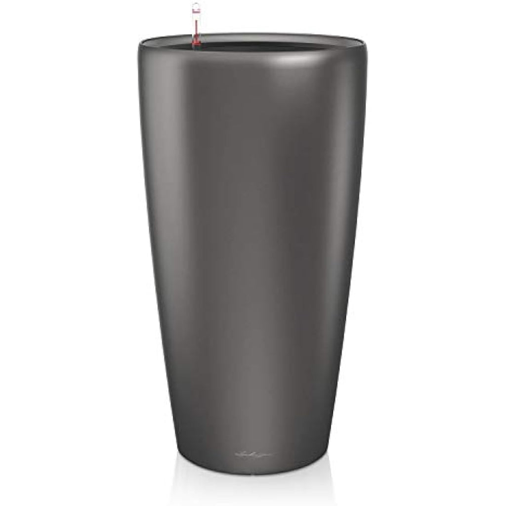 Lechuza RONDO 32 Self-Watering Planter | Large Charcoal Metallic Pot