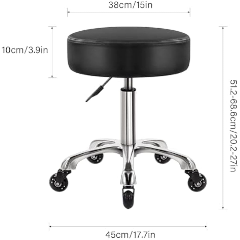 WKWKER Heavy Duty Rolling Beauty Stool | Adjustable Leather Swivel Chair