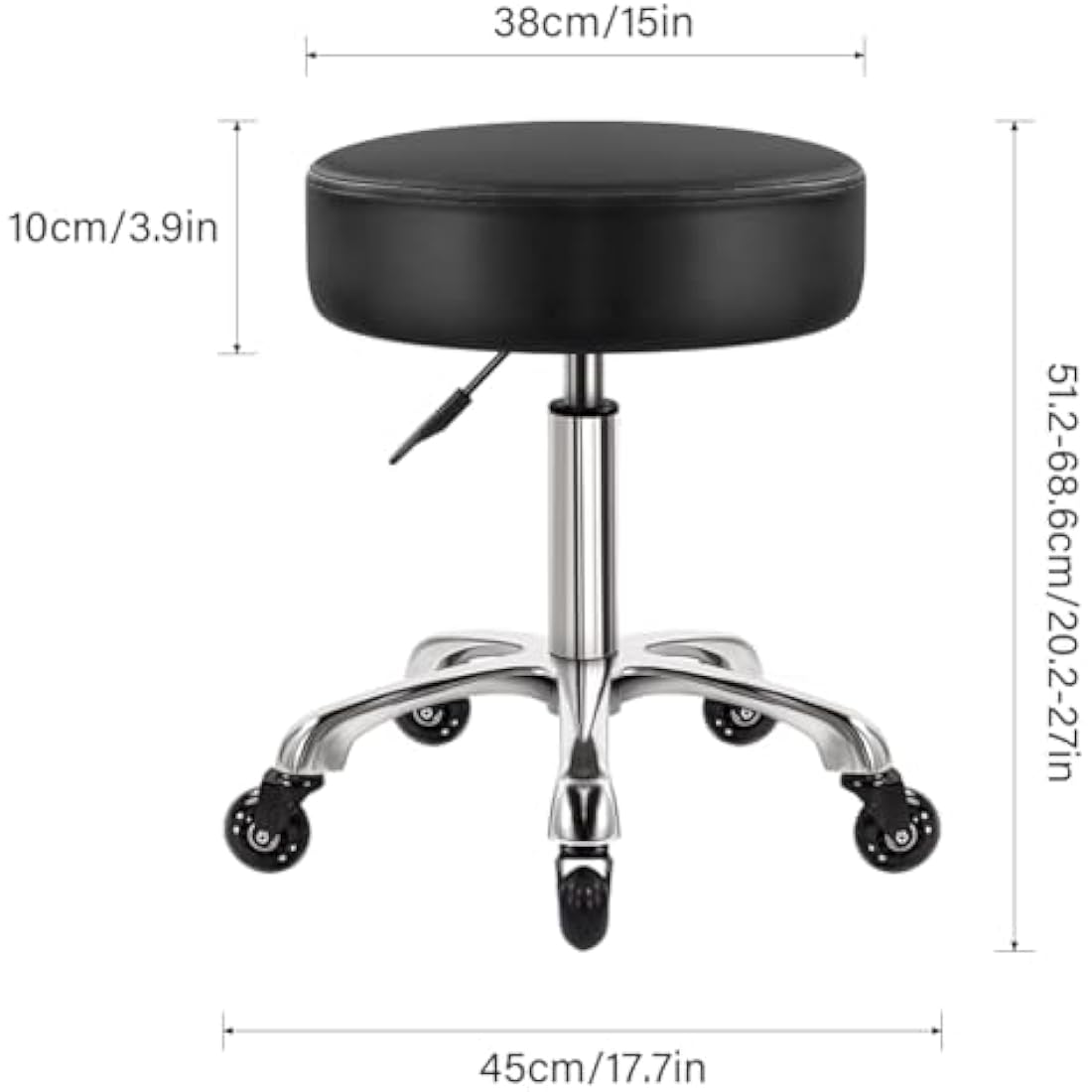 WKWKER Heavy Duty Rolling Beauty Stool | Adjustable Leather Swivel Chair