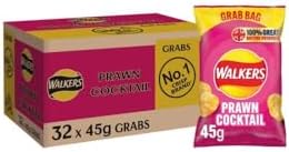 Walkers Prawn Cocktail Potato Crisps – 32 x 45g Bulk Multipack