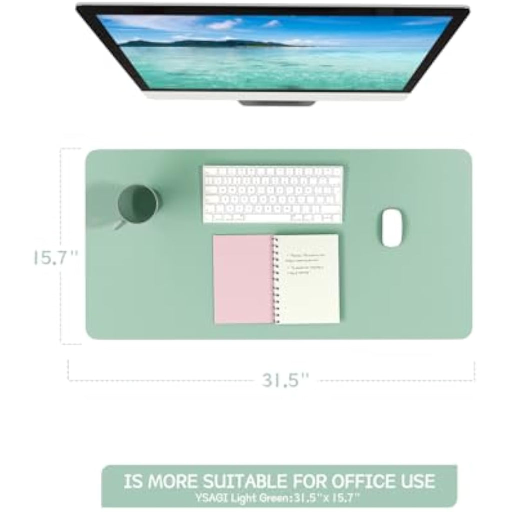 YSAGi Leather Desk Pad – Waterproof Non-Slip Office Writing Mat, Light Green