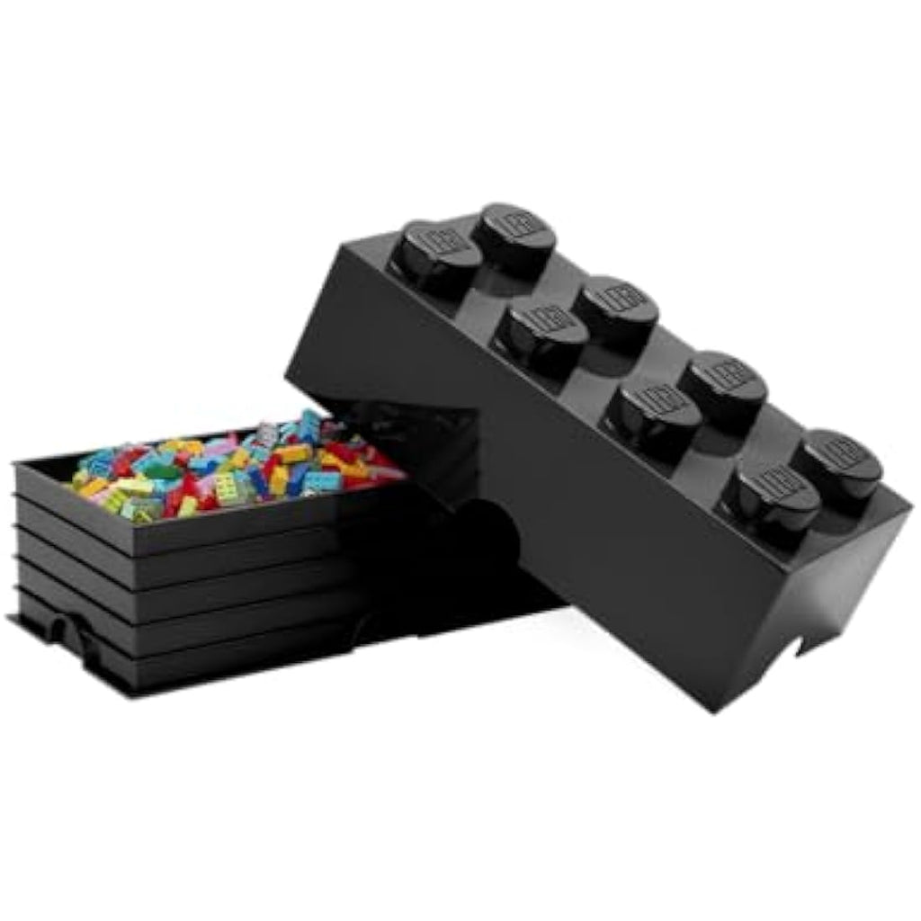 LEGO Storage Brick 8 Knobs - Stackable Plastic Toy Box, Black - 12.1L