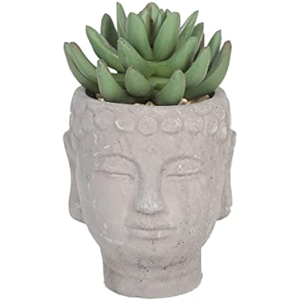 Buddha Head Artificial Plant – Green Leaf Faux Zen Decor