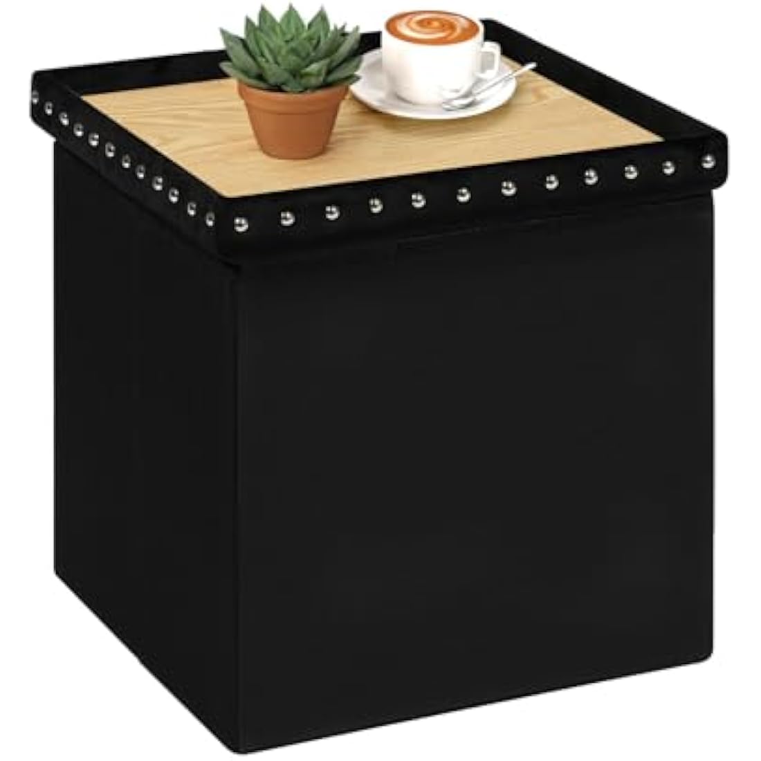 Bonlife Velvet Storage Ottoman | Folding Footstool & Coffee Table - Black