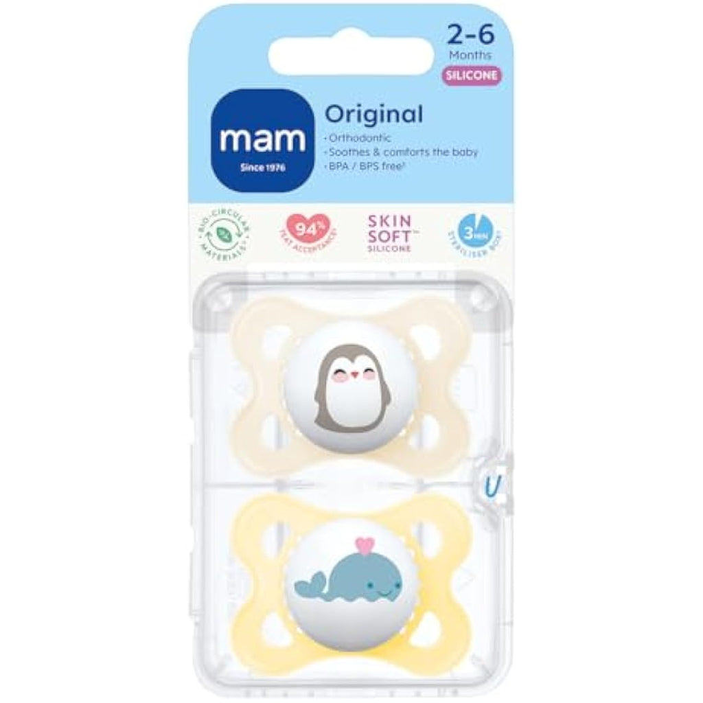 MAM Original Silicone Soothers | 0-6 Months | 2 Pack | Cream Dummy